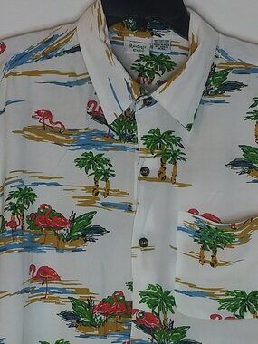 Rainforest Cafe Flamingo Palm Tree Hawaiian Shirt Men's XXL Tropical
